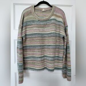 Hem & Thread M Green Pastel Striped Sweater